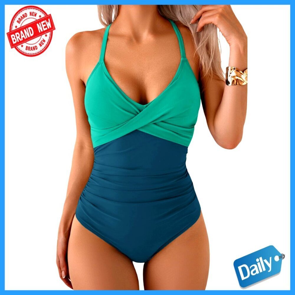 XXL One Piece Swimsuit Tummy Control V Neck Tie Back Adjustable Straps